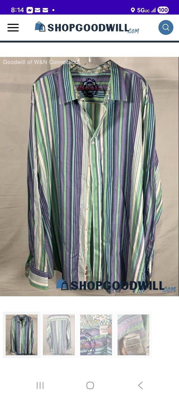Robert Graham 2XLT Men's Multicolor Stripe Flip Cuff Shirt 100% Cotton Tall - Picture 2 of 13